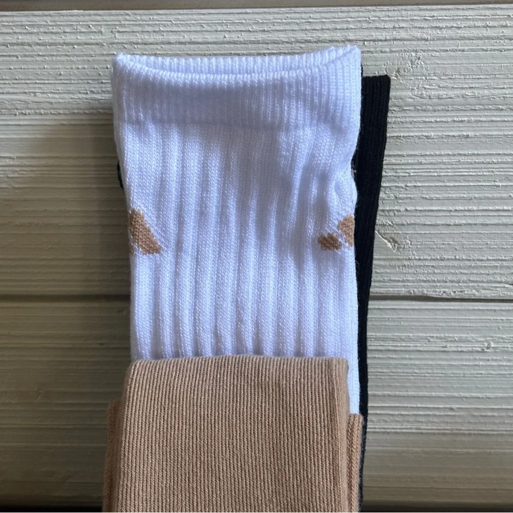 ADIDAS M FOUNDATION SPORT 3-PACK CREW SOCKS Beige White Black NEW